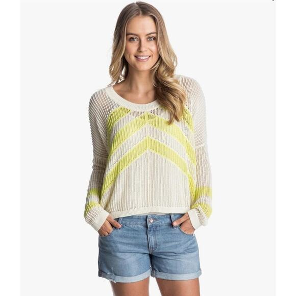 Roxy Sweaters - Roxy Juniors Rocky Point Stripe Crew Neck Open Knit Sunshine Layering Sweater XL